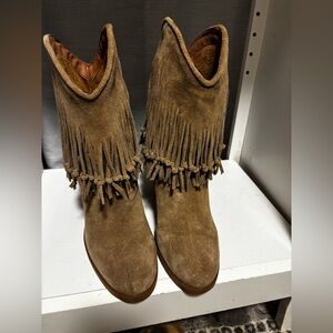 YSL Fringe Suede Ankle Boots - Brown